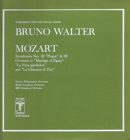 Bruno Walter Symphonies Nos. 38 "Prague" & 39, Overtures To "Marriage Of Figaro", "La Finta Giardiniera" And "La Clemenza Di Tito" LP Near Mint (NM or M-) Near Mint (NM or M-)