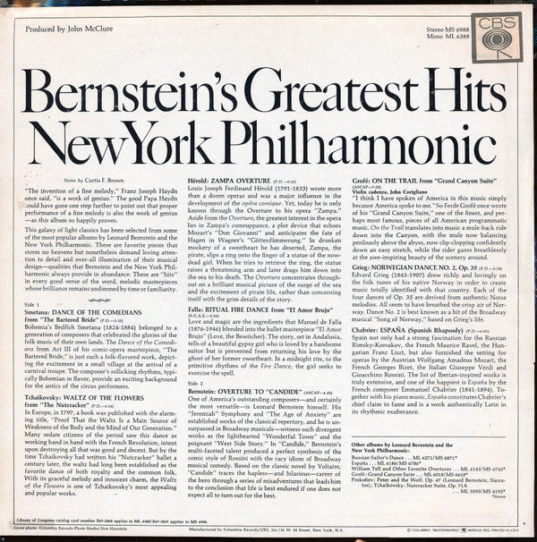 Leonard Bernstein - Bernstein's Greatest *360 SOUND* Hits New York Philharmonic | Near Mint (NM) Very Good Plus (VG+) - CLASSICAL / USED *NEAR MINT*