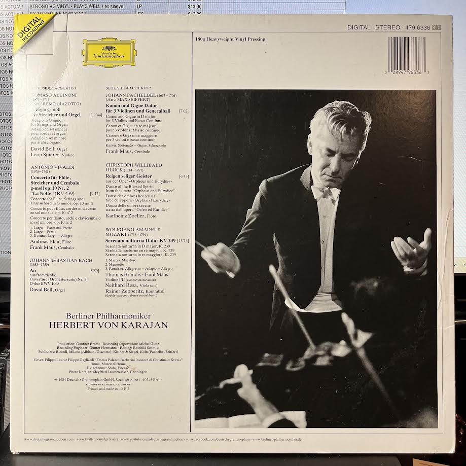 Albinoni: Adagio, Pachelbel: Canon (VINYL) | Near Mint (NM) Excellent+ (EX+) - CLASSICAL / USED *NEAR MINT*