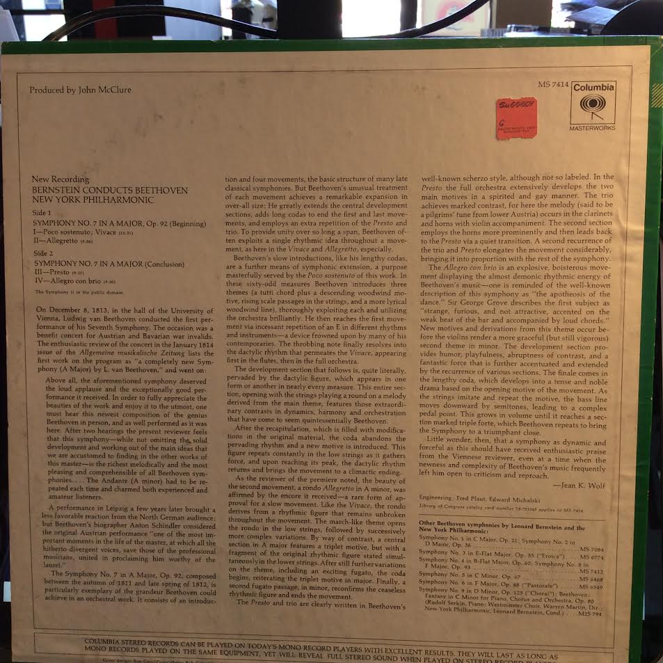 Symphony No. 7 (VINYL) | Near Mint (NM) Excellent+ (EX+) - CLASSICAL / USED *NEAR MINT*