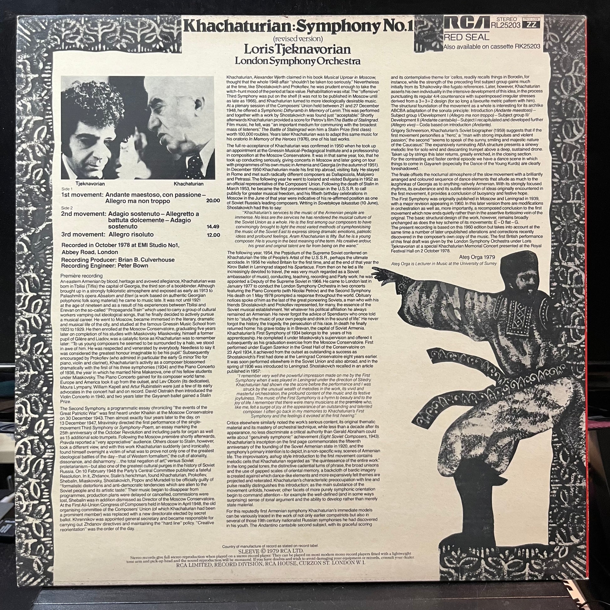 Khachaturian* - Loris Tjeknavorian, London Symphon - Symphony No. 1 (Revised Version)(VINYL LP RCA RED SEAL RL25203 1979) | Near Mint (NM or M-) Near Mint (NM) - CLASSICAL / USED *NEAR MINT*