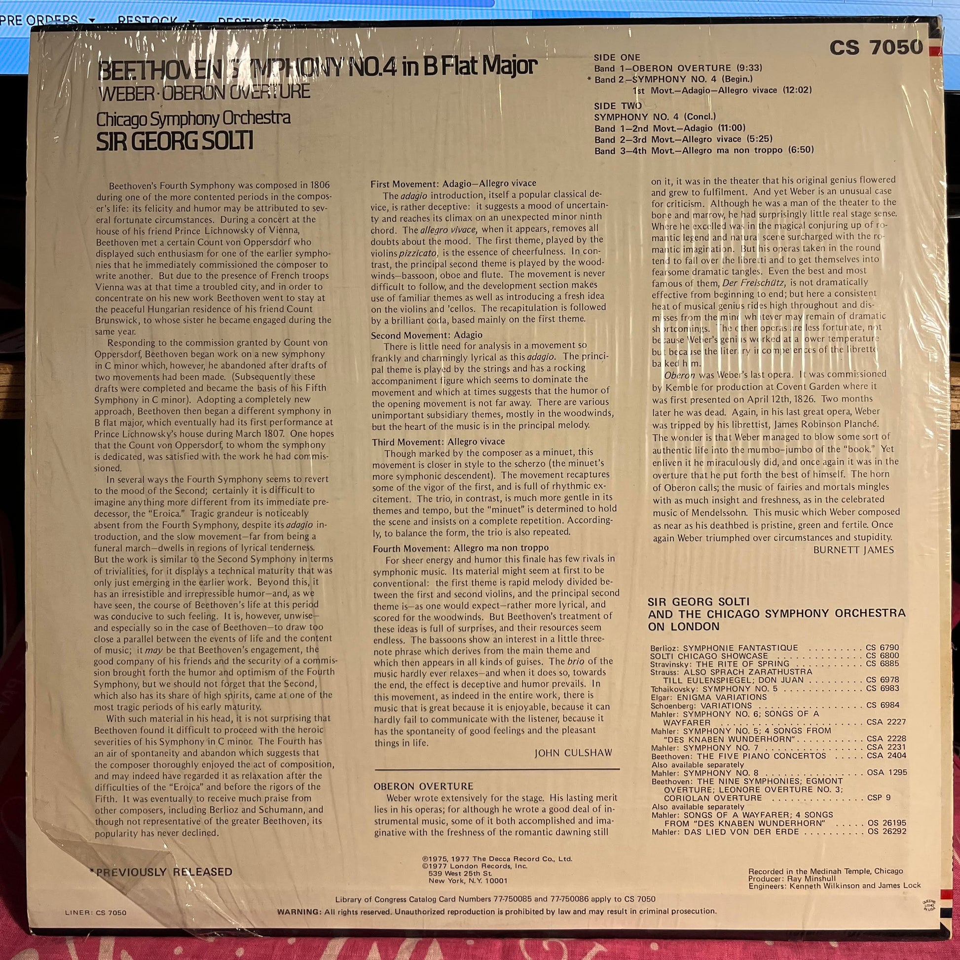 Ludwig Van Beethoven - Symphony No. 4 In B Flat Major · Oberon Overture *SHRINK* | Near Mint (NM) Near Mint (NM) - CLASSICAL / USED *NEAR MINT*