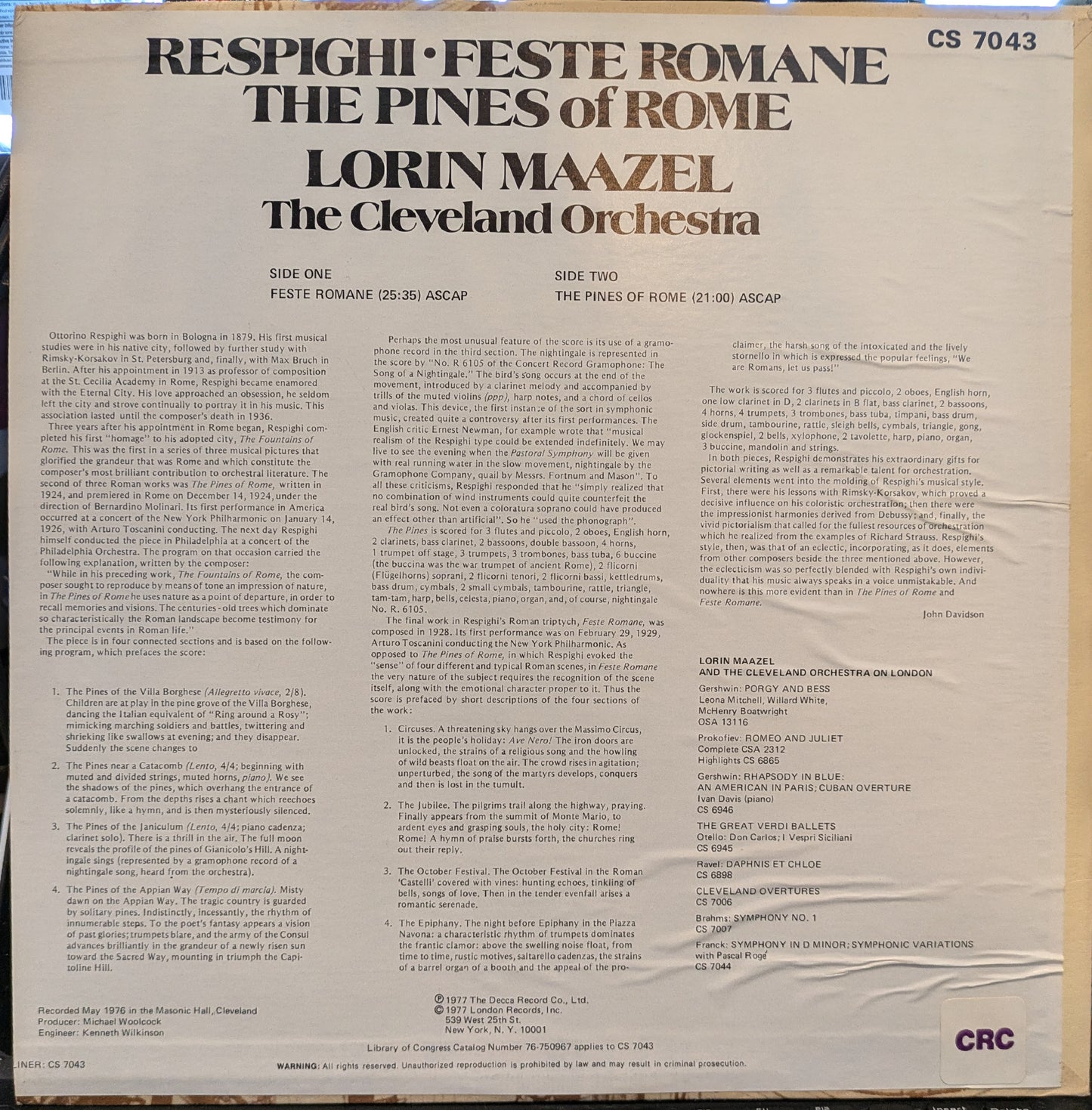 Feste Romane / The Pines Of Rome | Near Mint (NM) Excellent+ (EX+)