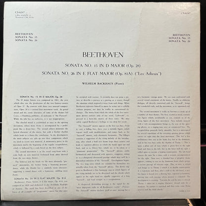 Ludwig van Beethoven, Wilhelm Backhaus - Beethoven: Sonata No. 15 and 26. Wilhelm Backhaus, Piano (VINYL LP LONDON CS 6247 1962) | Near Mint (NM or M-) Near Mint (NM) - CLASSICAL / USED *NEAR MINT*