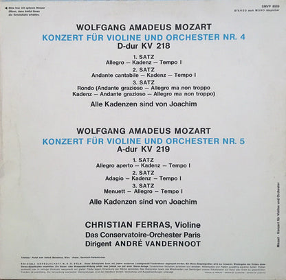 Wolfgang Amadeus Mozart - Violinkonzerte Nr. 4 D-Dur KV 218 Und Nr.5 A-Dur KV 219 *GERMANY* | Near Mint (NM) Excellent (EX) - CLASSICAL / USED *NEAR MINT*