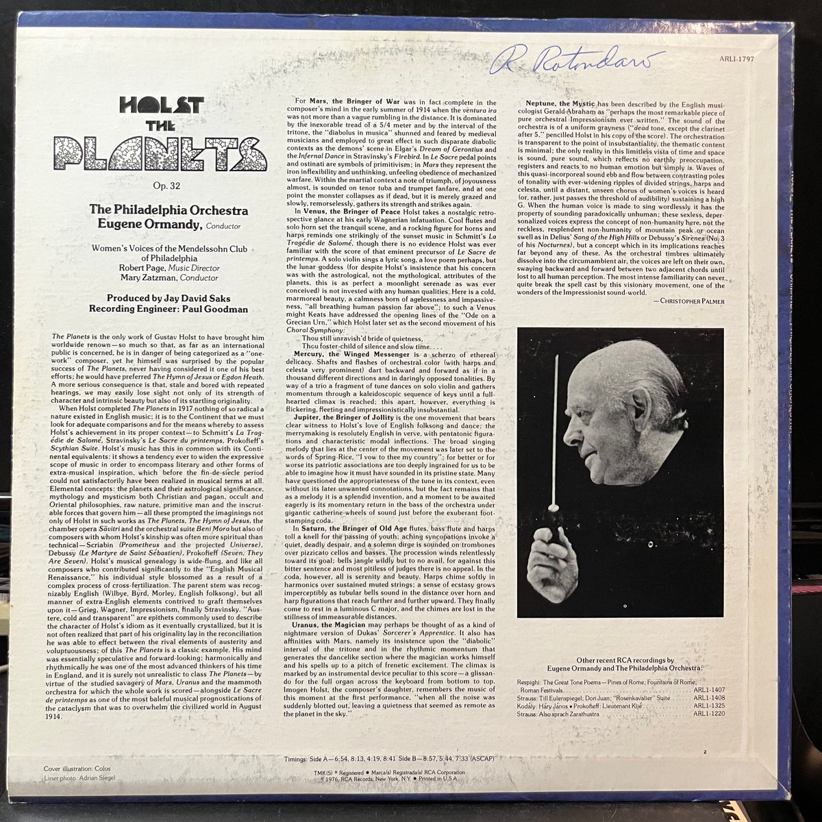 Gustav Holst - Eugene Ormandy, The Philadelphia Or - The Planets (VINYL LP RCA RED SEAL ARLI-1797 1976) | Near Mint (NM or M-) Near Mint (NM) - CLASSICAL / USED *NEAR MINT*