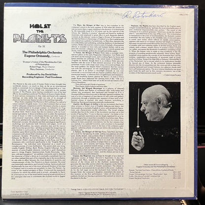 Gustav Holst - Eugene Ormandy, The Philadelphia Or - The Planets (VINYL LP RCA RED SEAL ARLI-1797 1976) | Near Mint (NM or M-) Near Mint (NM) - CLASSICAL / USED *NEAR MINT*
