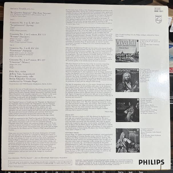 Die Vier Jahreszeiten = Le Quattro Stagioni (VINYL) | Near Mint (NM or M-) Excellent (EX) - CLASSICAL / USED *NEAR MINT*