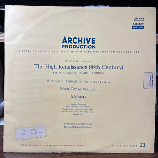 Missa Papae Marcelli, 8 Motets (VINYL) | Near Mint (NM or M-) Excellent (EX) - CLASSICAL / USED *NEAR MINT*