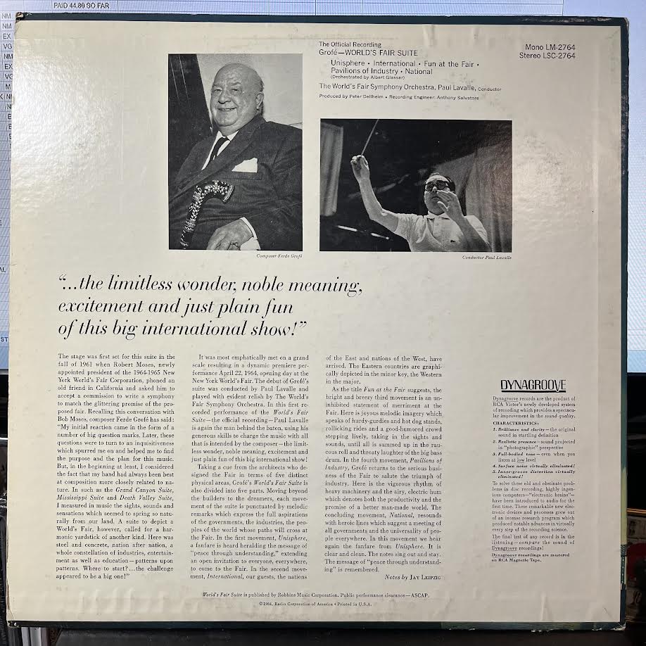 World's Fair Suite (The Official Recording) (VINYL) | Near Mint (NM) Excellent+ (EX+) - CLASSICAL / USED *NEAR MINT*