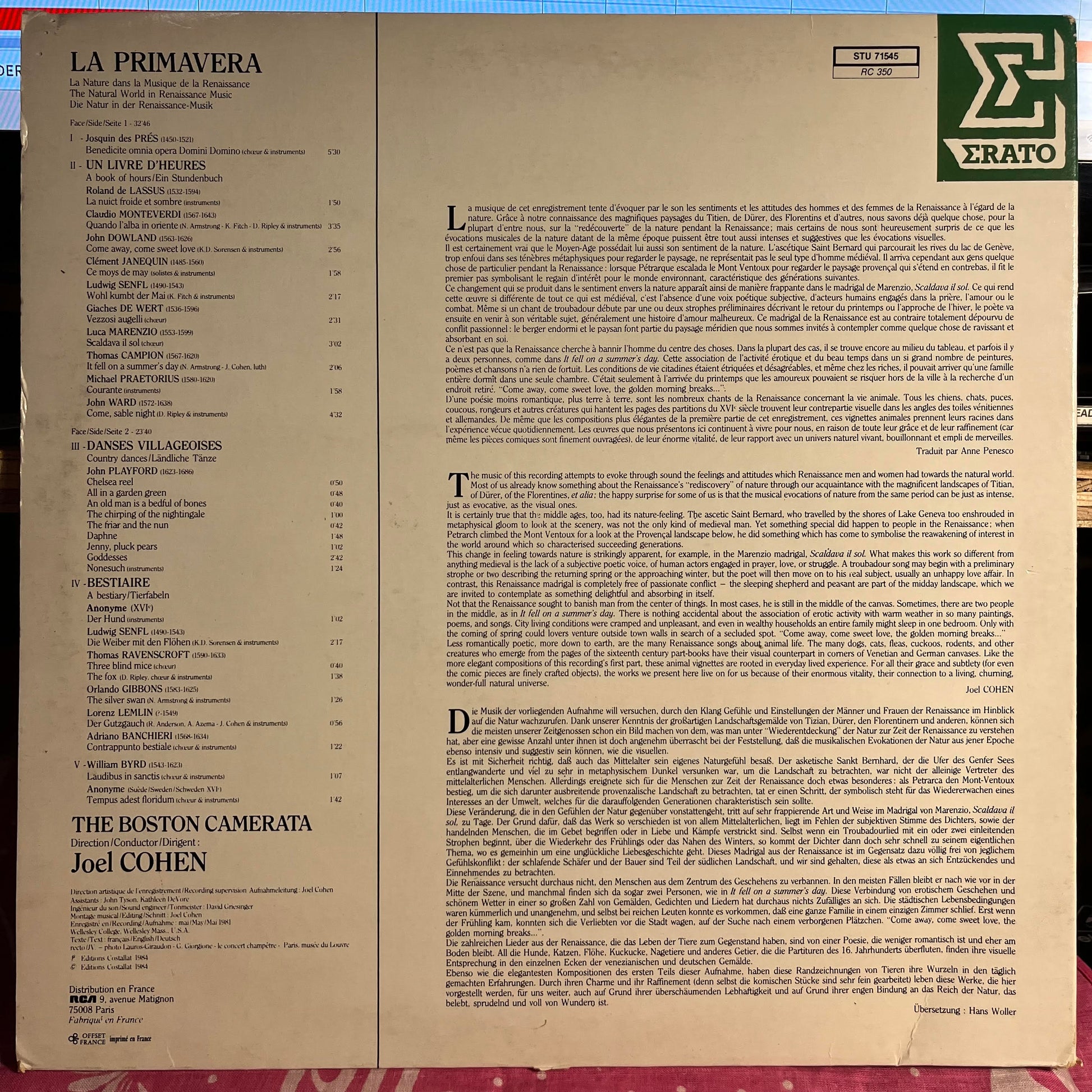 Boston Camerata - La Primavera (La Nature Dans La Musique De La Renaissance) | Near Mint (NM) Near Mint (NM) - CLASSICAL / USED *NEAR MINT*