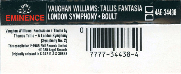 Fantasia On A Theme By Thomas Tallis • A London Symphony (Symphony No. 2) (CASS) | Near Mint (NM) Near Mint (NM) - CLASSICAL / USED *NEAR MINT*