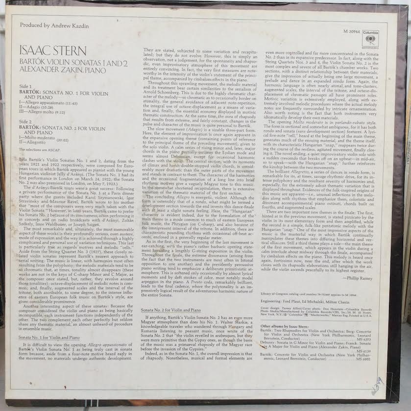 Violin Sonata 1 And 2 (VINYL) | Near Mint (NM or M-) Very Good Plus (VG+) - CLASSICAL / USED *NEAR MINT*