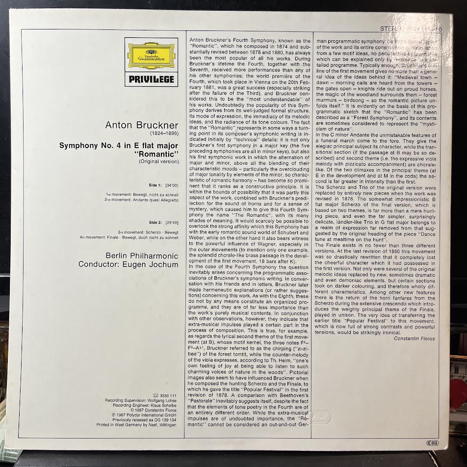 Symphonie Nr. 4 "Romantische" (VINYL) | Near Mint (NM or M-) Near Mint (NM) - CLASSICAL / USED *NEAR MINT*
