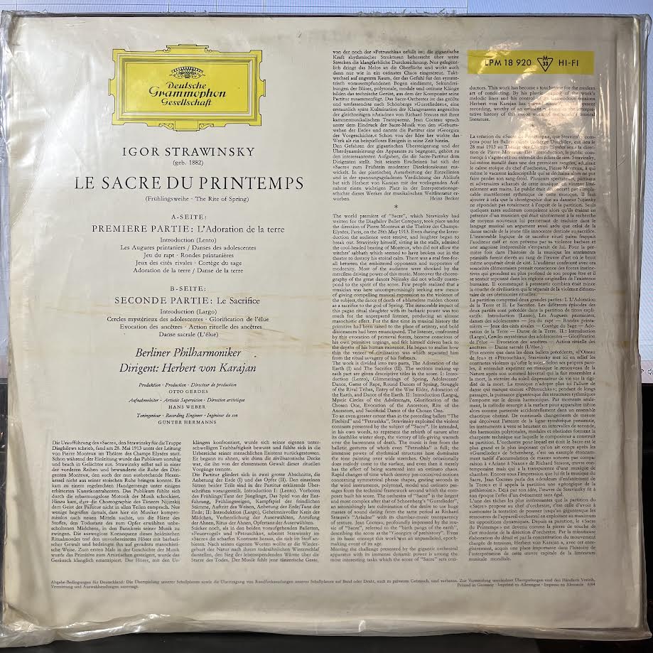Le Sacre Du Printemps (VINYL) | Near Mint (NM) Excellent+ (EX+) - CLASSICAL / USED *NEAR MINT*