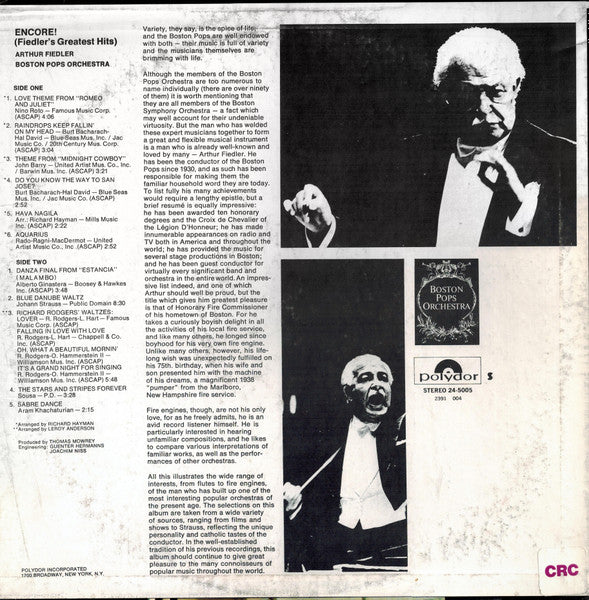 Arthur Fiedler - Encore (Fiedler's Greatest Hits) | Near Mint (NM) Excellent (EX) - CLASSICAL / USED *NEAR MINT*