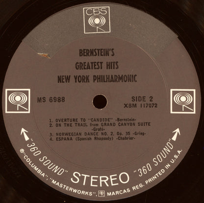 Leonard Bernstein - Bernstein's Greatest *360 SOUND* Hits New York Philharmonic | Near Mint (NM) Very Good Plus (VG+) - CLASSICAL / USED *NEAR MINT*