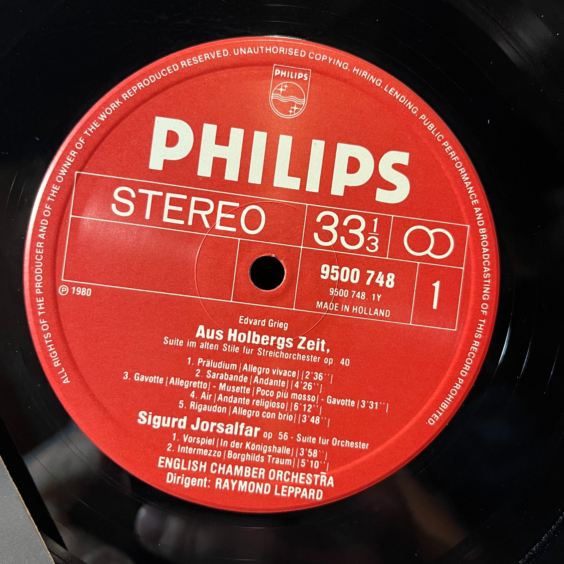 Grieg*, English Chamber Orchestra, Raymond Leppard - Holberg Suite / Sigurd Jorsalfar & Lyric Suites (VINYL LP PHILIPS 9500 748 1980) | Near Mint (NM or M-) Near Mint (NM) - CLASSICAL / USED *NEAR MINT*