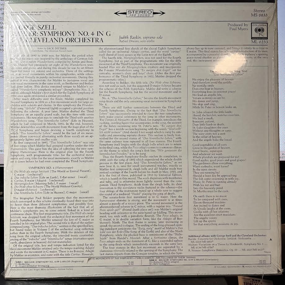 Symphony No. 4 In G (VINYL) | Near Mint (NM) Near Mint (NM) - CLASSICAL / USED *NEAR MINT*