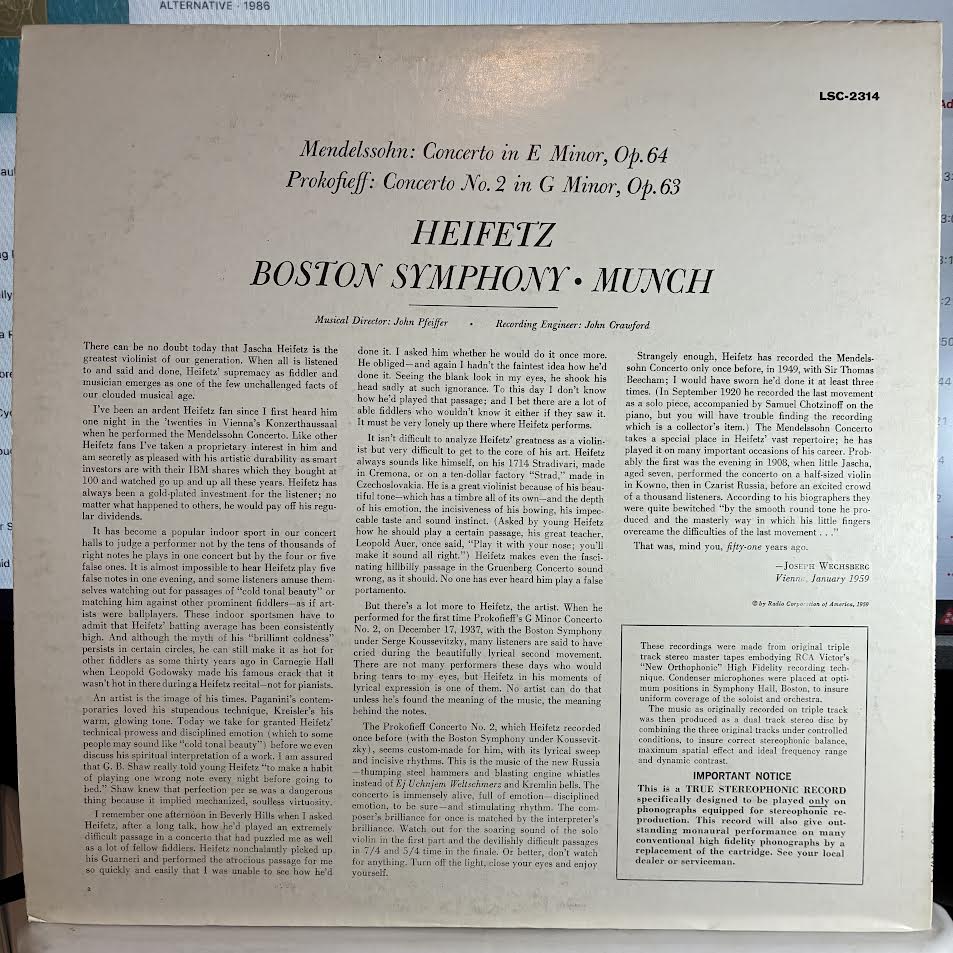 Concerto In E Minor / Concerto In G Minor (VINYL) | Near Mint (NM or M-) Excellent+ (EX+) - CLASSICAL / USED *NEAR MINT*