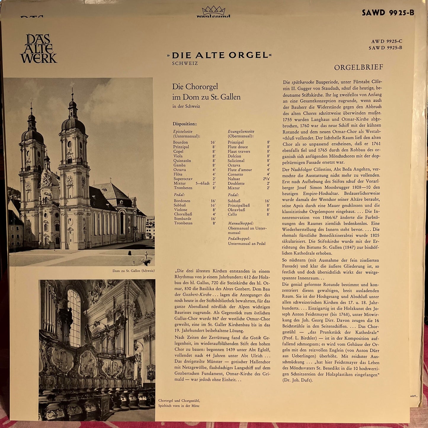 Die Alte Orgel Im Dom Zu St. Gallen/Schweiz | Near Mint (NM) Near Mint (NM)