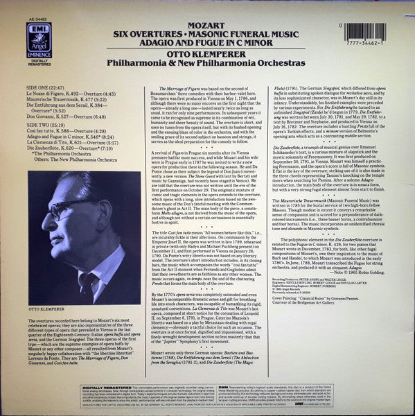 Wolfgang Amadeus Mozart - Six Overtures / Masonic Funeral Music / Adagio And Fuge In C Minor (vinyl) | Near Mint (NM) Near Mint (NM) - CLASSICAL / USED *NEAR MINT*