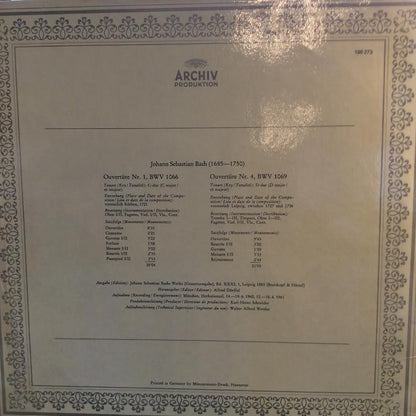 Ouvertüre Nr. 1 In C-dur, BWV 1066 / Ouvertüre Nr. 4 In D-dur, BWV 1069 (VINYL) | Near Mint (NM) Near Mint (NM) - CLASSICAL / USED *NEAR MINT*