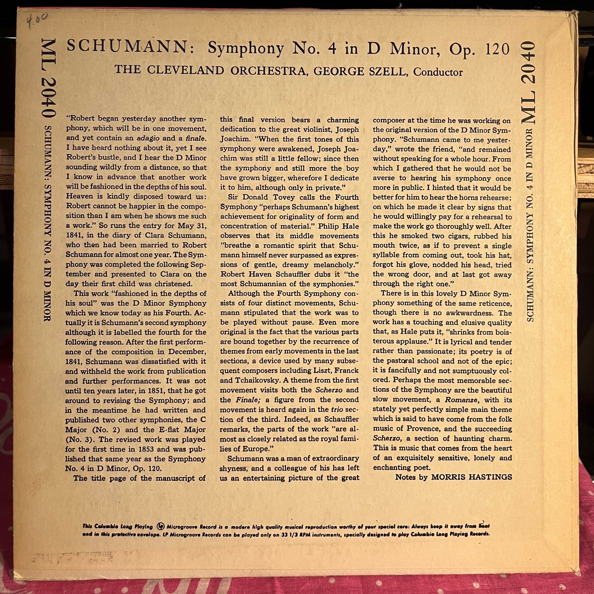 Robert Schumann - Symphony No. 4 In D-Minor, Op. 120 10" | Near Mint (NM) Near Mint (NM) - CLASSICAL / USED *NEAR MINT*