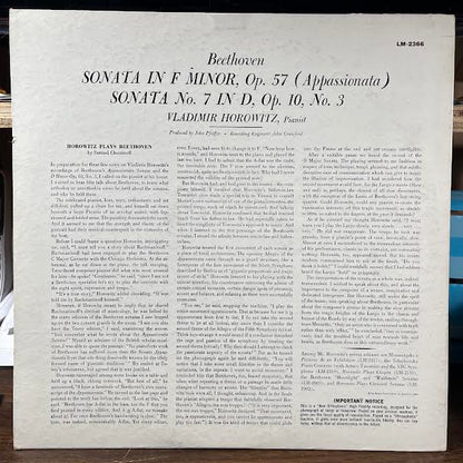 Sonata In F Minor, Op. 57 / Sonata No. 7 In D, Op. 10, No. 3 (VINYL) | Near Mint (NM or M-) Excellent+ (EX+) - CLASSICAL / USED *NEAR MINT*