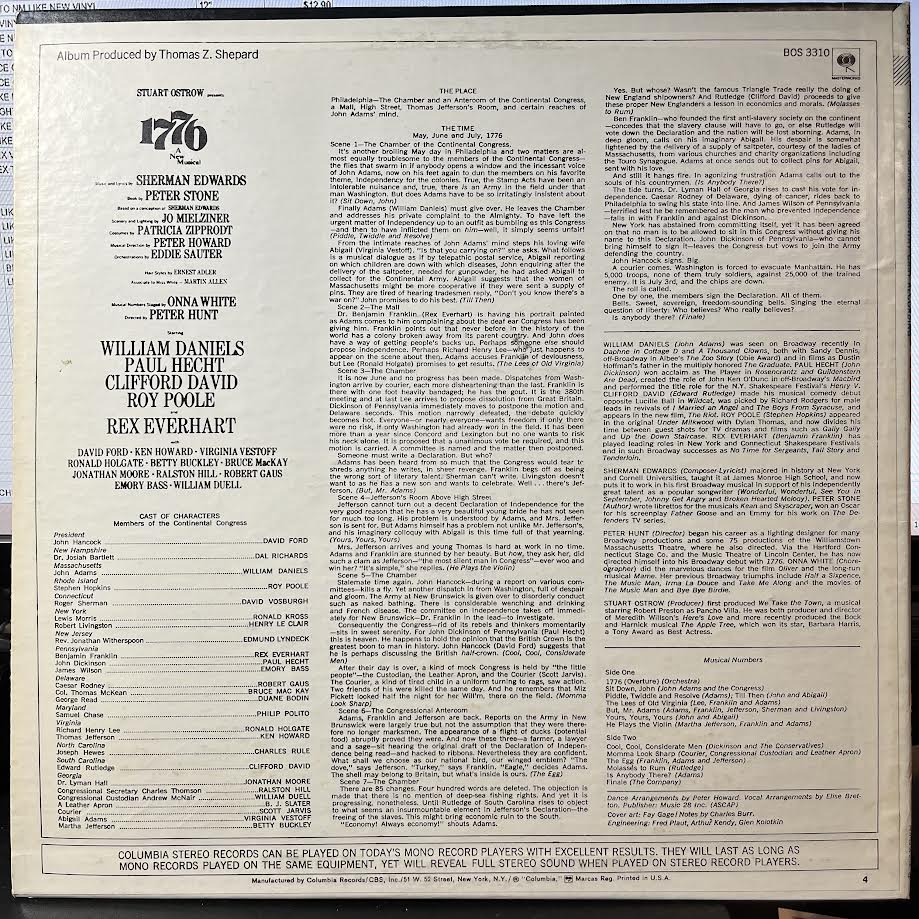 1776 (A New Musical) (VINYL) | Near Mint (NM) Excellent (EX) - CLASSICAL / USED *NEAR MINT*