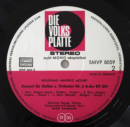 Wolfgang Amadeus Mozart - Violinkonzerte Nr. 4 D-Dur KV 218 Und Nr.5 A-Dur KV 219 *GERMANY* | Near Mint (NM) Excellent (EX) - CLASSICAL / USED *NEAR MINT*
