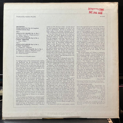 Beethoven* / Glenn Gould - Piano Sonatas, Op. 31, Complete: No. 1 In G / No. 2 In D Minor, "Tempest" / No. 3 In E-Flat (PROMO VINYL LP COLUMBIA MASTERWORKS M 32349 1973) | Near Mint (NM or M-) Near Mint- (NM-) - CLASSICAL / USED *NEAR MINT*