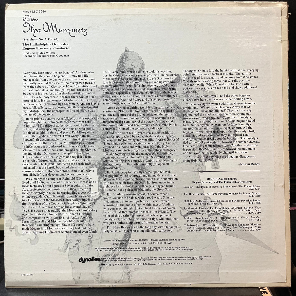 Glière* - Ormandy*, Philadelphia Orchestra - "Ilya Murometz" (Symphony No. 3)(VINYL LP RCA RED SEAL LSC-3246 1972) | Near Mint (NM or M-) Near Mint (NM) - CLASSICAL / USED *NEAR MINT*
