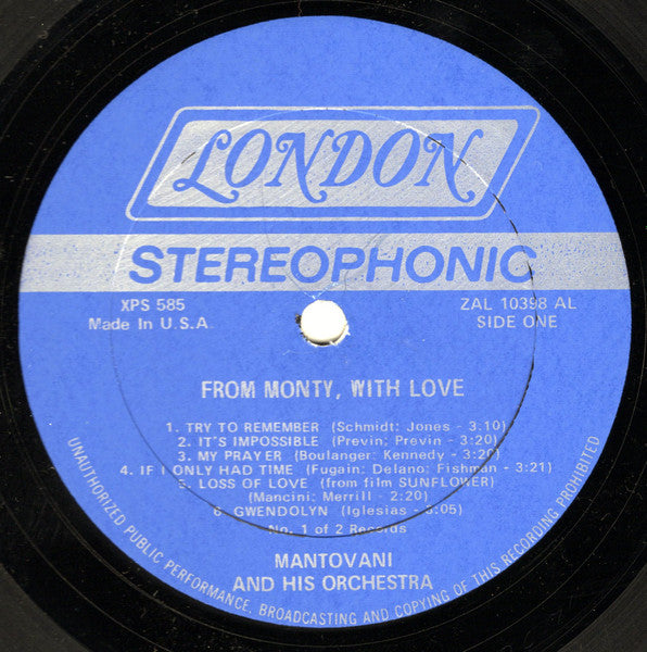 Mantovani And His Orchestra - From Monty, With Love | Near Mint (NM) Excellent (EX) - CLASSICAL / USED *NEAR MINT*