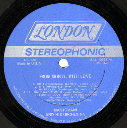 Mantovani And His Orchestra - From Monty, With Love | Near Mint (NM) Excellent (EX) - CLASSICAL / USED *NEAR MINT*