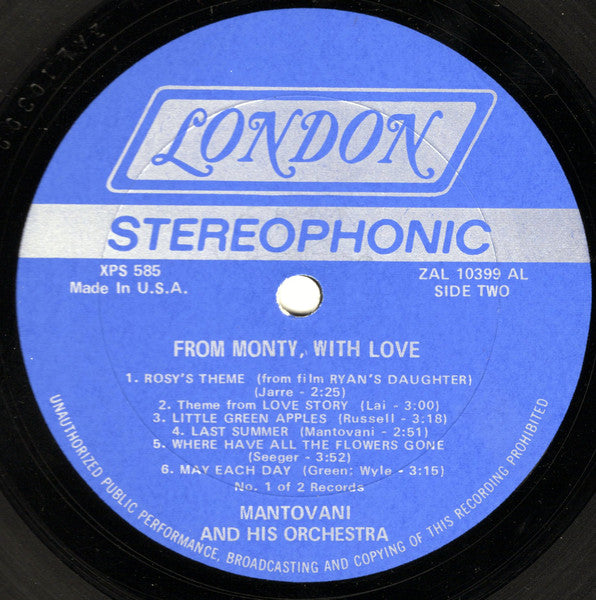 Mantovani And His Orchestra - From Monty, With Love | Near Mint (NM) Excellent (EX) - CLASSICAL / USED *NEAR MINT*