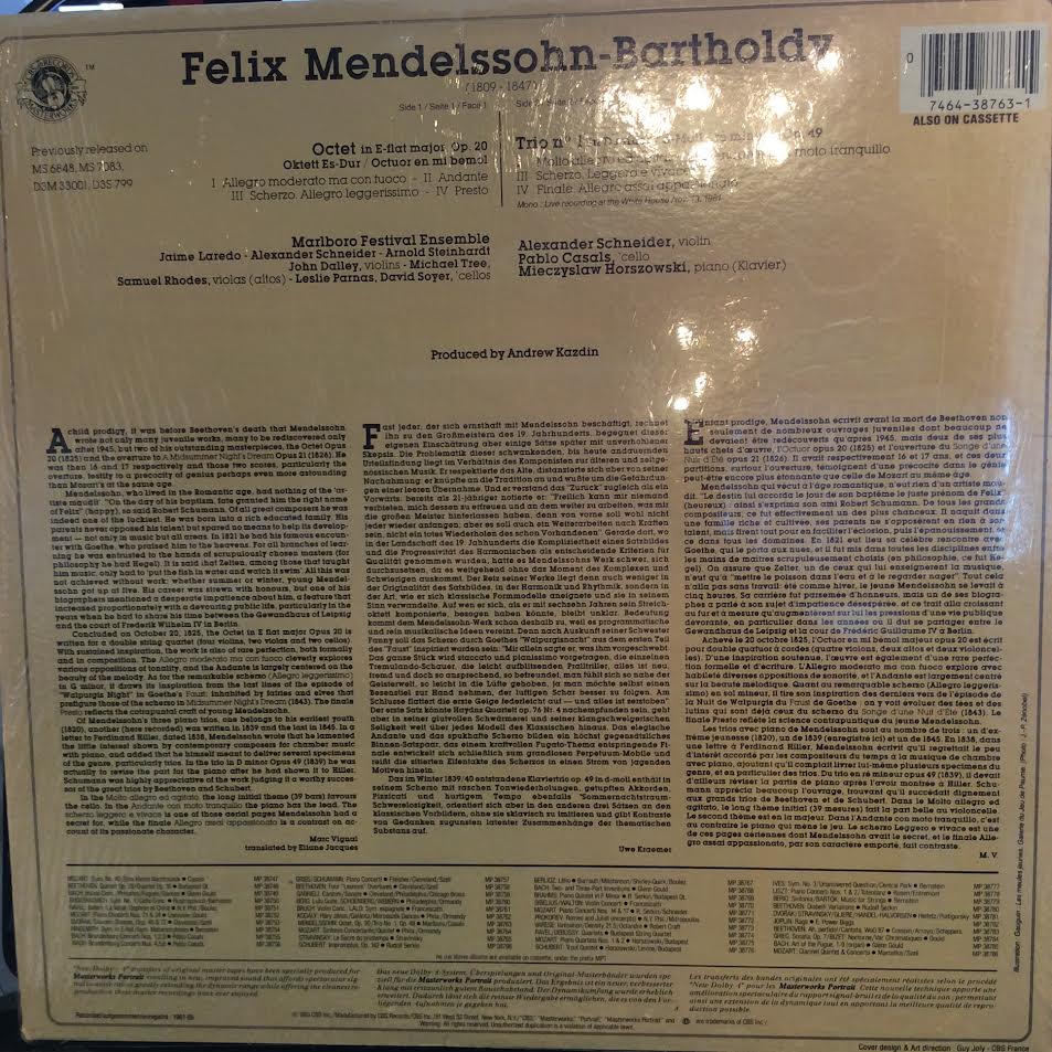 Mendelssohn Octet In E-flat Major, Op. 20 / Trio No. 1 In D Minor (VINYL) | Near Mint (NM) Near Mint (NM) - CLASSICAL / USED *NEAR MINT*