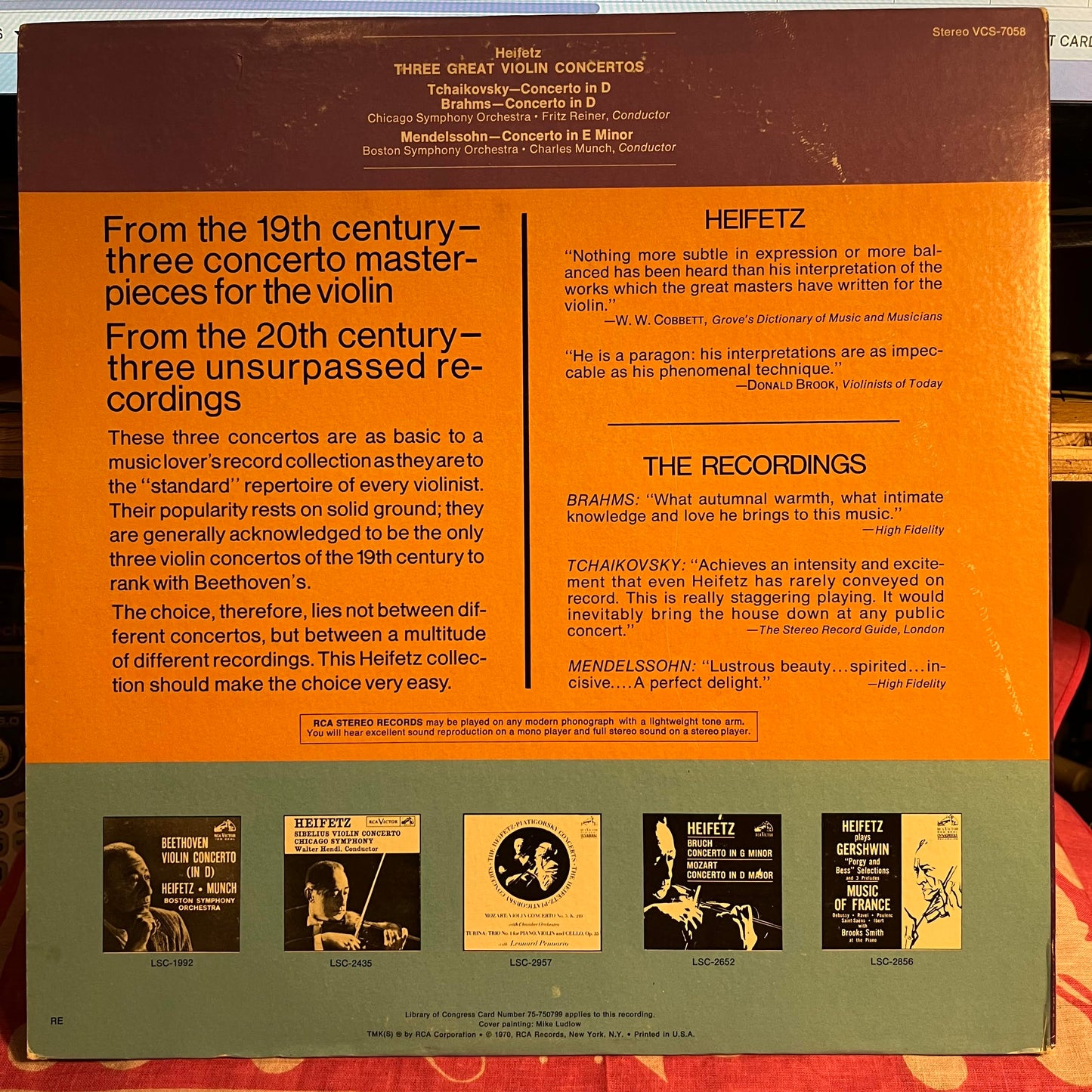 Jascha Heifetz - Three Great Violin Concertos | Near Mint (NM) Excellent (EX) - CLASSICAL / USED *NEAR MINT*