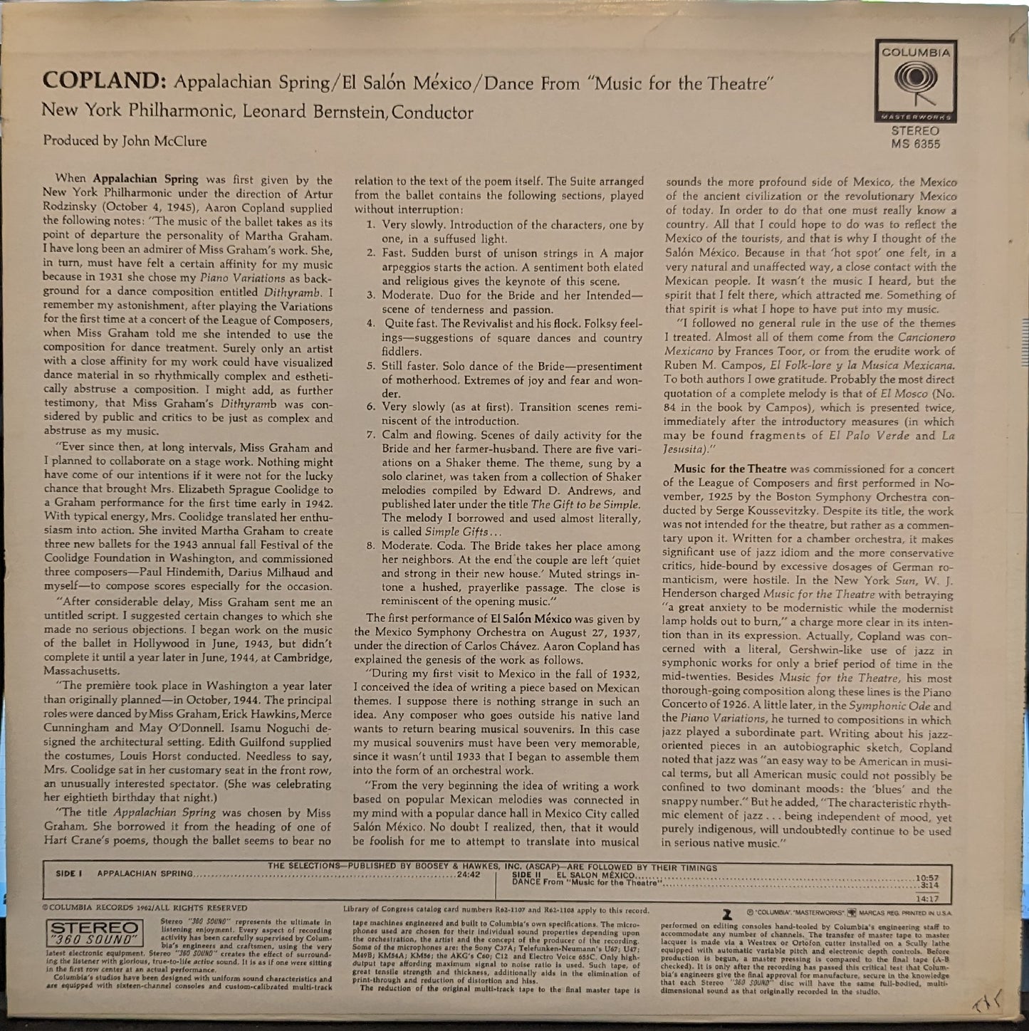 Leonard Bernstein - El Salón México / Appalachian Spring / Dance From "Music For The Theatre" *STEREO* | Near Mint (NM) Near Mint (NM) - CLASSICAL / USED *NEAR MINT*