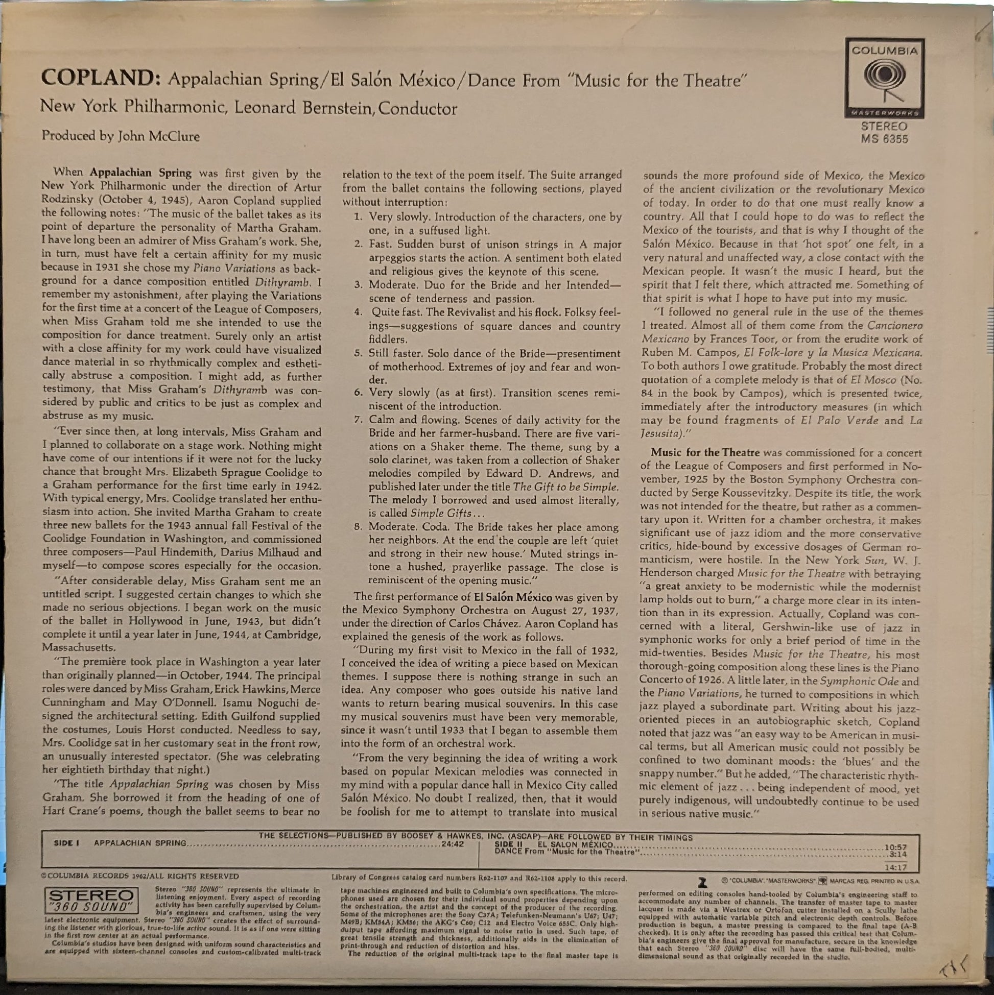 Leonard Bernstein - El Salón México / Appalachian Spring / Dance From "Music For The Theatre" *STEREO* | Near Mint (NM) Near Mint (NM) - CLASSICAL / USED *NEAR MINT*