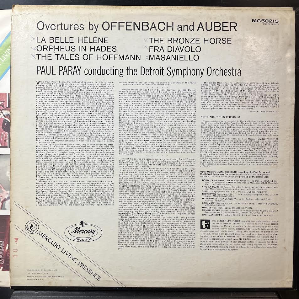Overtures By Offenbach & Auber (VINYL) | Near Mint (NM or M-) Excellent (EX) - CLASSICAL / USED *NEAR MINT*