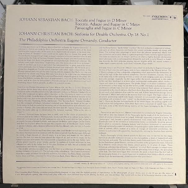 Bach By Ormandy (VINYL) | Near Mint (NM or M-) Near Mint (NM or M-) - CLASSICAL / USED *NEAR MINT*