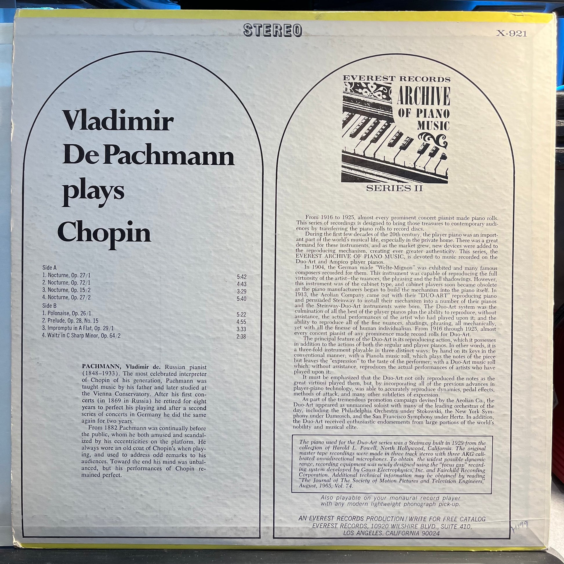 Vladimir De Pachmann - Vladimir De Pachmann Plays Chopin | Very Good Plus (VG+) Excellent (EX) - CLASSICAL / USED *VERY GOOD+*