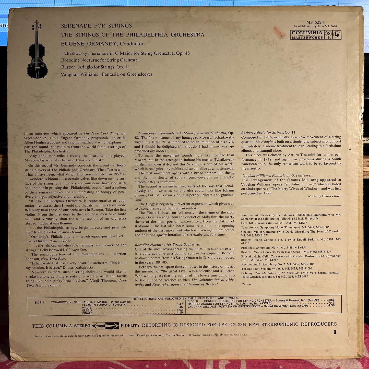 Eugene Ormandy - Serenade For Strings *STEREO* | Very Good Plus (VG+) Very Good (VG) - CLASSICAL / USED *VERY GOOD++*