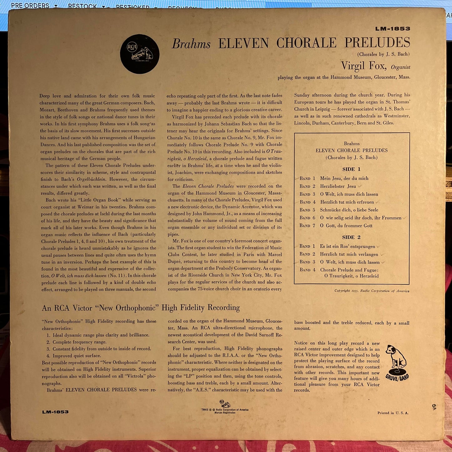 Johannes Brahms - Eleven Chorale Preludes (Complete) | Very Good Plus (VG+) Very Good Plus (VG+) - CLASSICAL / USED *VERY GOOD+*