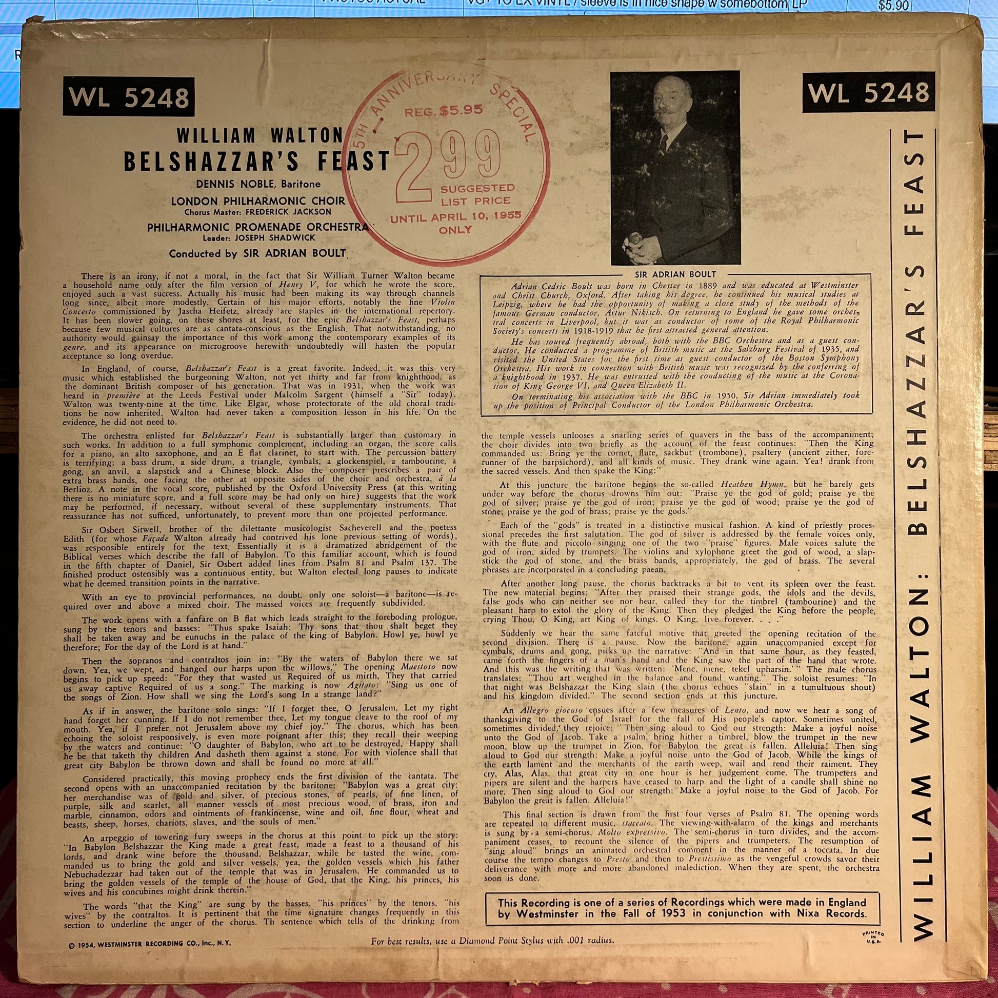Sir William Walton - Belshazzar's Feast | Very Good Plus (VG+) Very Good Plus (VG+) - CLASSICAL / USED *VERY GOOD++*
