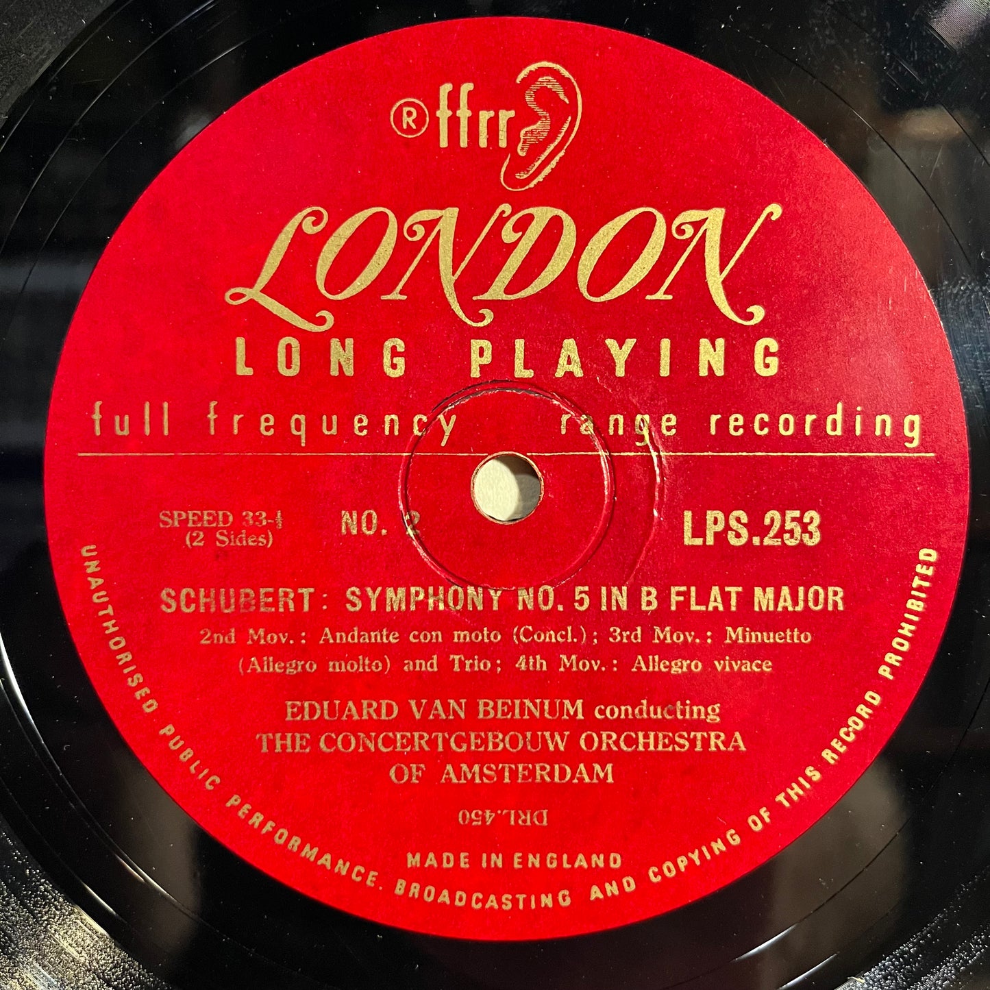 Schubert Symphony No. 5 in B. Flat Major 10" | Very Good (VG) Excellent (EX)