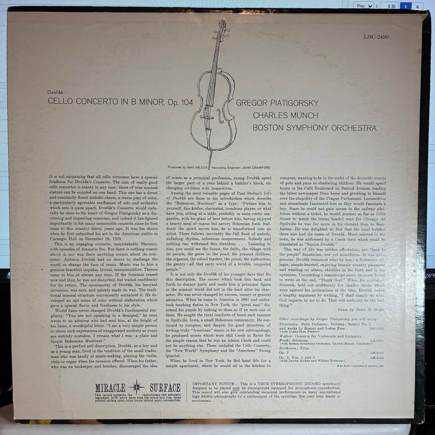 Cello Concerto (VINYL) | Very Good (VG) Very Good Plus (VG+) - CLASSICAL / USED *VERY GOOD*