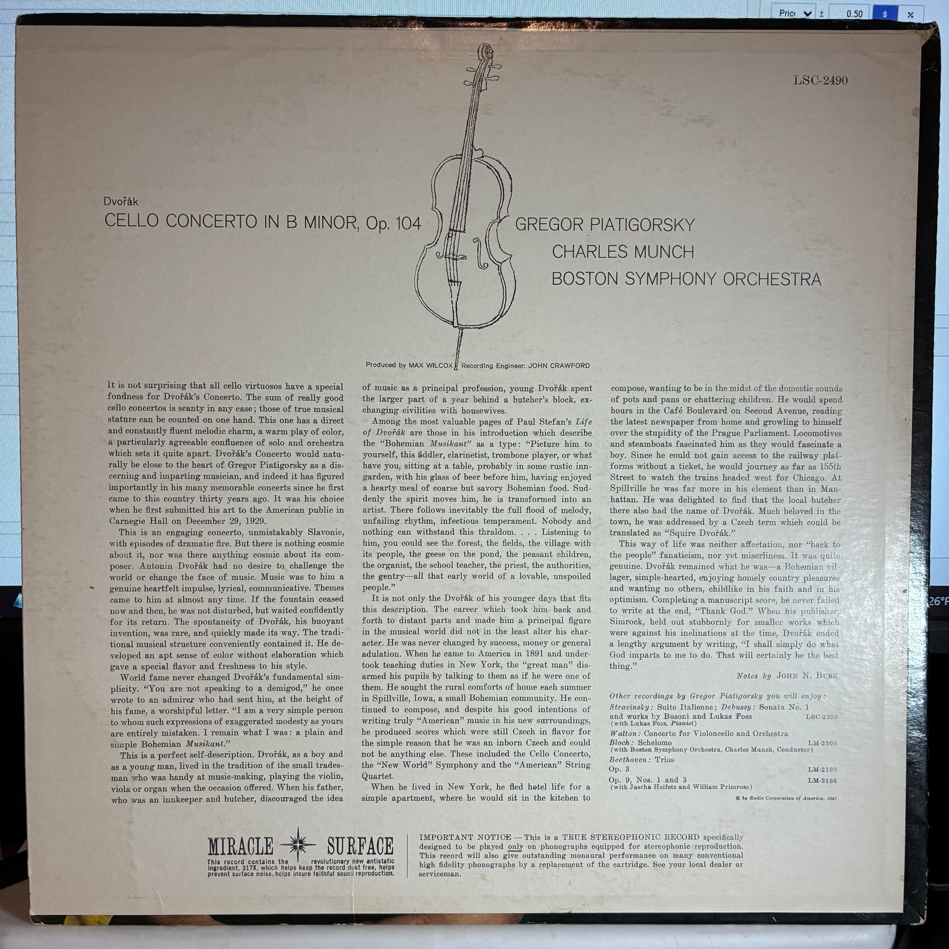 Cello Concerto (VINYL) | Very Good (VG) Very Good Plus (VG+) - CLASSICAL / USED *VERY GOOD*