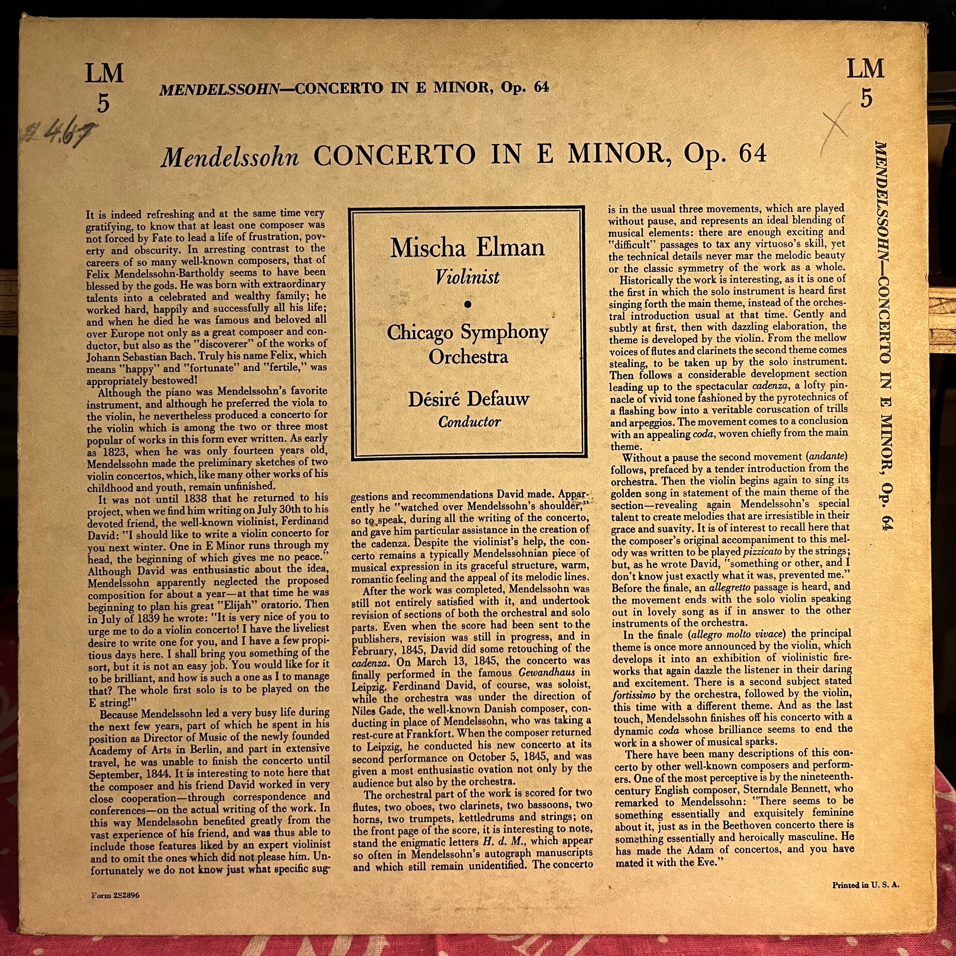 Felix Mendelssohn-Bartholdy - Concerto In E Minor Op. 64 10" | Very Good (VG) Very Good Plus (VG+) - CLASSICAL / USED *VERY GOOD*